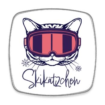 Katze Skifahren Skikätzchen Apres ski Wintersport - Viereckiger Kühlschrankmagnet - Weiß - Vorne