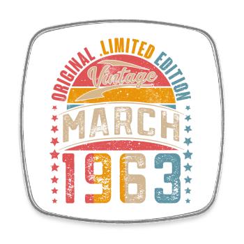 1963 Geburtsjahr März Geburtstag - Viereckiger Kühlschrankmagnet - Weiß - Vorne