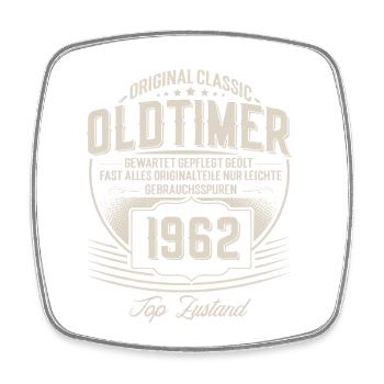 1962 Geburtsjahr Jahrgang 60.Geburtstag Oldtimer - Viereckiger Kühlschrankmagnet - Weiß - Vorne