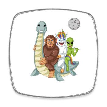 Bigfoot Alien Unicorn Riding Loch Ness - Square fridge magnet - white - Front