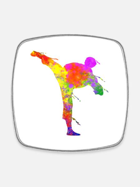 Tae Kwon Do Karate Colorful Silhouette for Girls - Square fridge magnet - white
