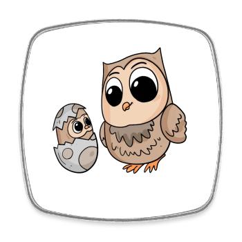 Eule mit Baby Eule - Viereckiger Kühlschrankmagnet - Weiß - Vorne