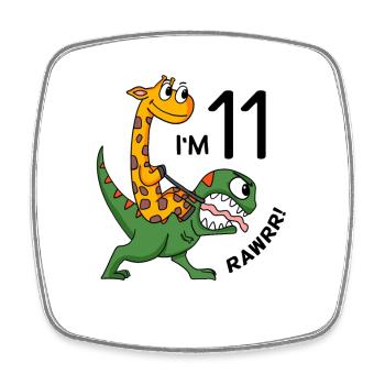 11 anniversaire garçon - 11 ans Dino Giraffe - Magnet carré - blanc - Devant