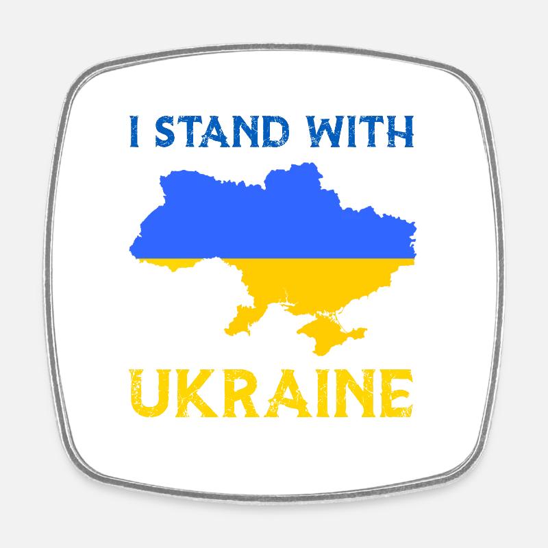 I Stand With Ukraine Flag - Ukraine Strong - Square fridge magnet - white