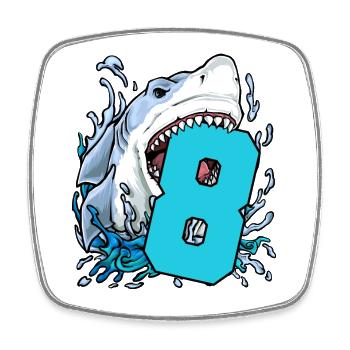 8. Geburtstag 8 Jahre alt Hai - Viereckiger Kühlschrankmagnet - Weiß - Vorne