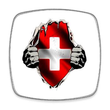 Suisse - Drapeau suisse sous le maillot - Magnet carré - blanc - Devant