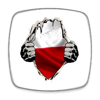 Pologne - Drapeau polonais sous la chemise - Magnet carré - blanc - Devant