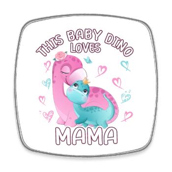 Mama Dino Babydino Brontosaurus - Viereckiger Kühlschrankmagnet - Weiß - Vorne