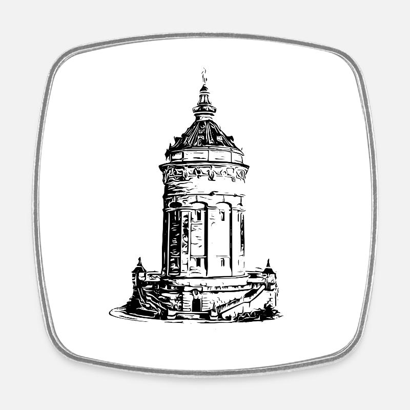 Mannheimer Wasserturm Mannheim - Viereckiger Kühlschrankmagnet - Weiß
