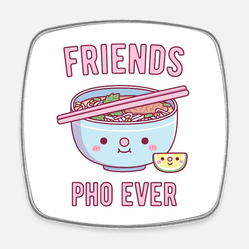 Amis mignons Pho Ever Pun - Magnet carré - blanc