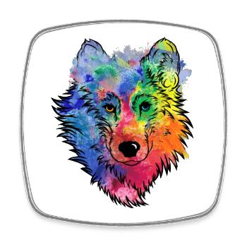 Wolfs Gesicht bunt Aquarell Wolfskopf - Viereckiger Kühlschrankmagnet - Weiß - Vorne