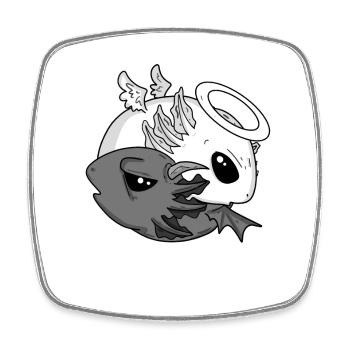 Yin Yang Axolotl Ange Diable - Magnet carré - blanc - Devant