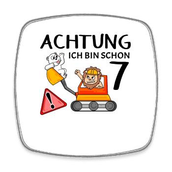 Junge 7 Jahre alt - 7. Geburtstag Geschenk - Viereckiger Kühlschrankmagnet - Weiß - Vorne