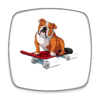 English Bulldog On A Skateboard - Square fridge magnet - white - Front