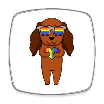 LGBT Hund Dackel Regenbogen - Viereckiger Kühlschrankmagnet - Weiß - Vorne