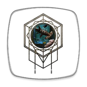 Awesome steampunk hammerhead shark - Square fridge magnet - white - Front