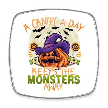 A candy a day keeps the monsters away - Square fridge magnet - white - Front