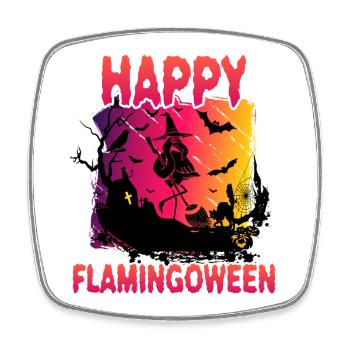 Flamingoween Flamingo With broom - Square fridge magnet - white - Front
