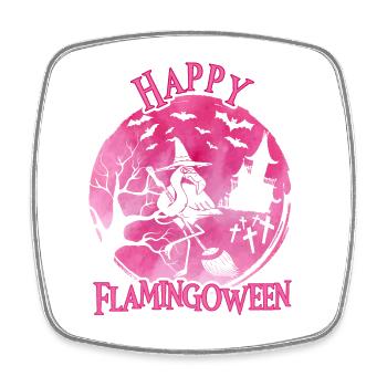 Flamingoween Flamingo With broom - Square fridge magnet - white - Front