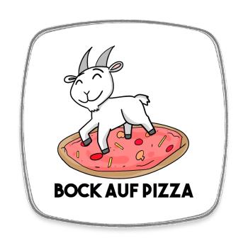 Bock auf Pizza - Ziege Ziegenbock - Viereckiger Kühlschrankmagnet - Weiß - Vorne
