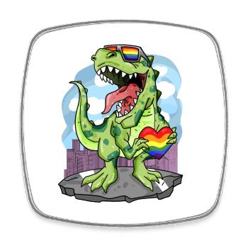 LGBT Tier Dinosaurier Regenbogen Herz - Viereckiger Kühlschrankmagnet - Weiß - Vorne