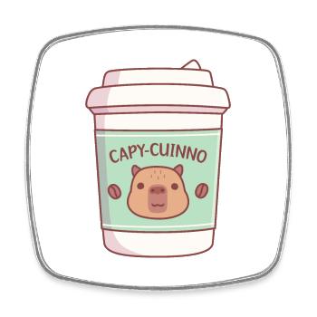 Mignon Capybara Capycuinno Café à emporter - Magnet carré - blanc - Devant