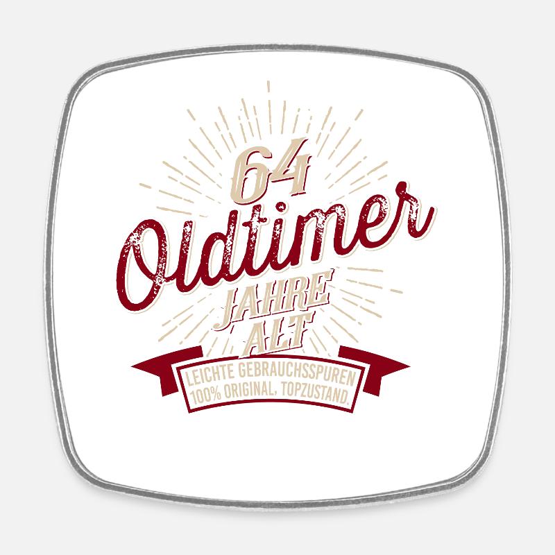 64. Geburtstag Oldtimer - Viereckiger Kühlschrankmagnet - Weiß