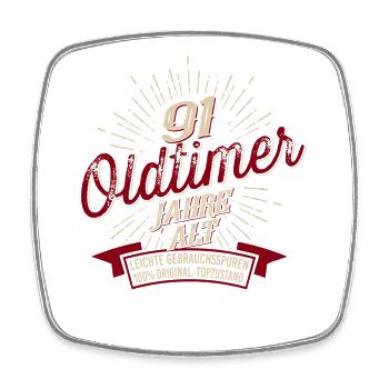 91. Geburtstag Oldtimer - Viereckiger Kühlschrankmagnet - Weiß - Vorne