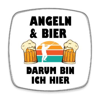 Angeln & Bier Darum Bin Ich Hier - Viereckiger Kühlschrankmagnet - Weiß - Vorne