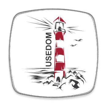 Lighthouse Lake Usedom Holiday red white sea Baltic Sea - Square fridge magnet - white - Front