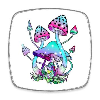 Magic Mushrooms Bunte Glitzer Pilzkunst - Viereckiger Kühlschrankmagnet - Weiß - Vorne