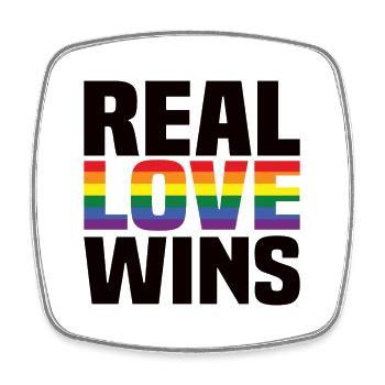 Real Love Wins LGBTQ Rainbow Gay Pride - Square fridge magnet - white - Front