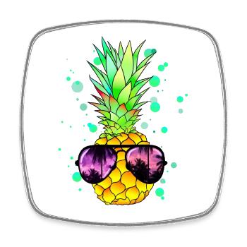 Pineapple with sunglasses tropical cool - Square fridge magnet - white - Front