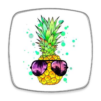 Pineapple with cool beach sunglasses - Square fridge magnet - white - Front