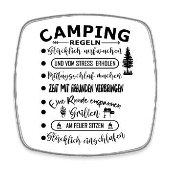 Camping Regeln Lustige Aktivitäten liste - Viereckiger Kühlschrankmagnet - Weiß - Vorne