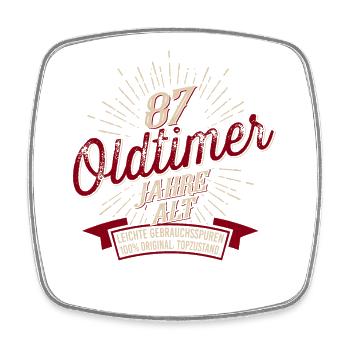 87. Geburtstag Oldtimer - Viereckiger Kühlschrankmagnet - Weiß - Vorne