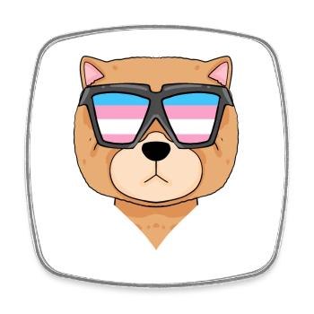 Transgender Chow Chow Dog - Dog with Glasses - Square fridge magnet - white - Front