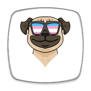 Transgender Pug Dog - Dog with Glasses - Square fridge magnet - white - Front