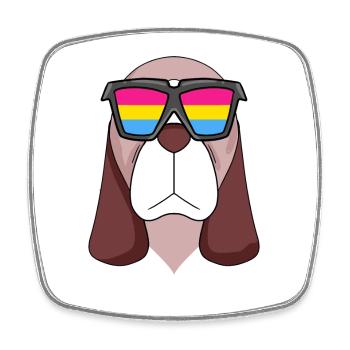 Pansexual Basset Hound Dog - Dog with glasses - Square fridge magnet - white - Front
