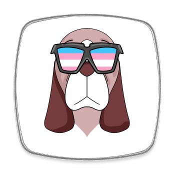 Transgender Basset Hound Dog - Dog with Glasses - Square fridge magnet - white - Front