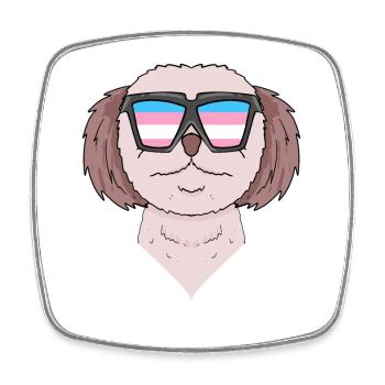 Transgender Shih Tzu Dog - Dog with Glasses - Square fridge magnet - white - Front