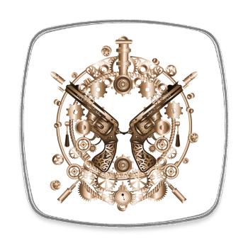 reich verzierte Steampunk Revolver mit Patronen - Viereckiger Kühlschrankmagnet - Weiß - Vorne