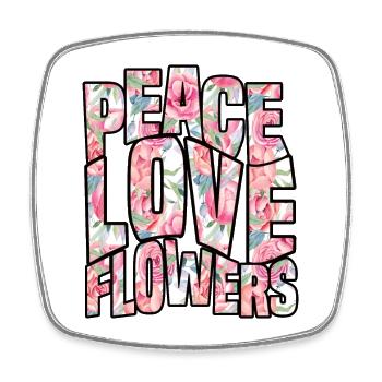 Peace Love Flowers - Square fridge magnet - white - Front