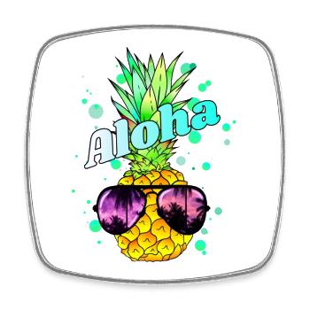 coole Ananas Aloha - Viereckiger Kühlschrankmagnet - Weiß - Vorne