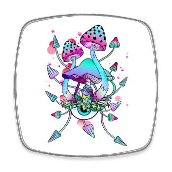 Magic Mushrooms, psychedelic mushroom eyes art - Square fridge magnet - white - Front