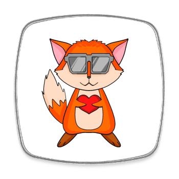 Fuchs mit Sonnenbrille und Herz - Viereckiger Kühlschrankmagnet - Weiß - Vorne
