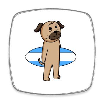 Surfboard Dog Pug Surfing Cadeau - Magnet carré - blanc - Devant