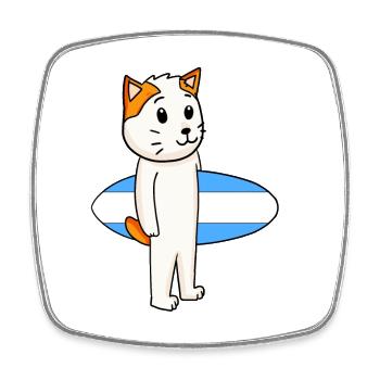 Surfboard Cat Japanese Bobtail Surfing Gift - Square fridge magnet - white - Front