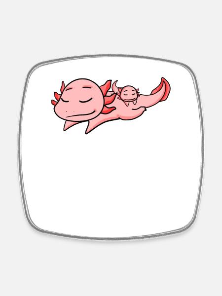 Axolotl Papa avec Bébé Axolotl - Magnet carré - blanc