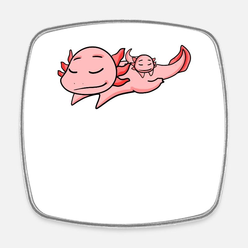 Axolotl Papa avec Bébé Axolotl - Magnet carré - blanc